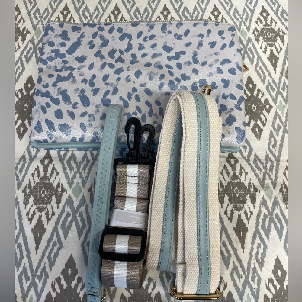 Jen & Co blue cheetah purse with straps